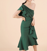 One Shoulder Midi Formal Dress Outfit Summer Wedding Bridesmaid Chiffon Dress  image 5