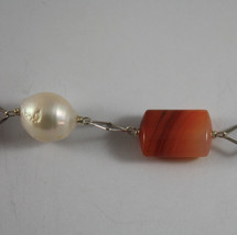 .925 RHODIUM SILVER BRACELET WITH BAROQUE WHITE PEARLS AND ORANGE AGATE image 2