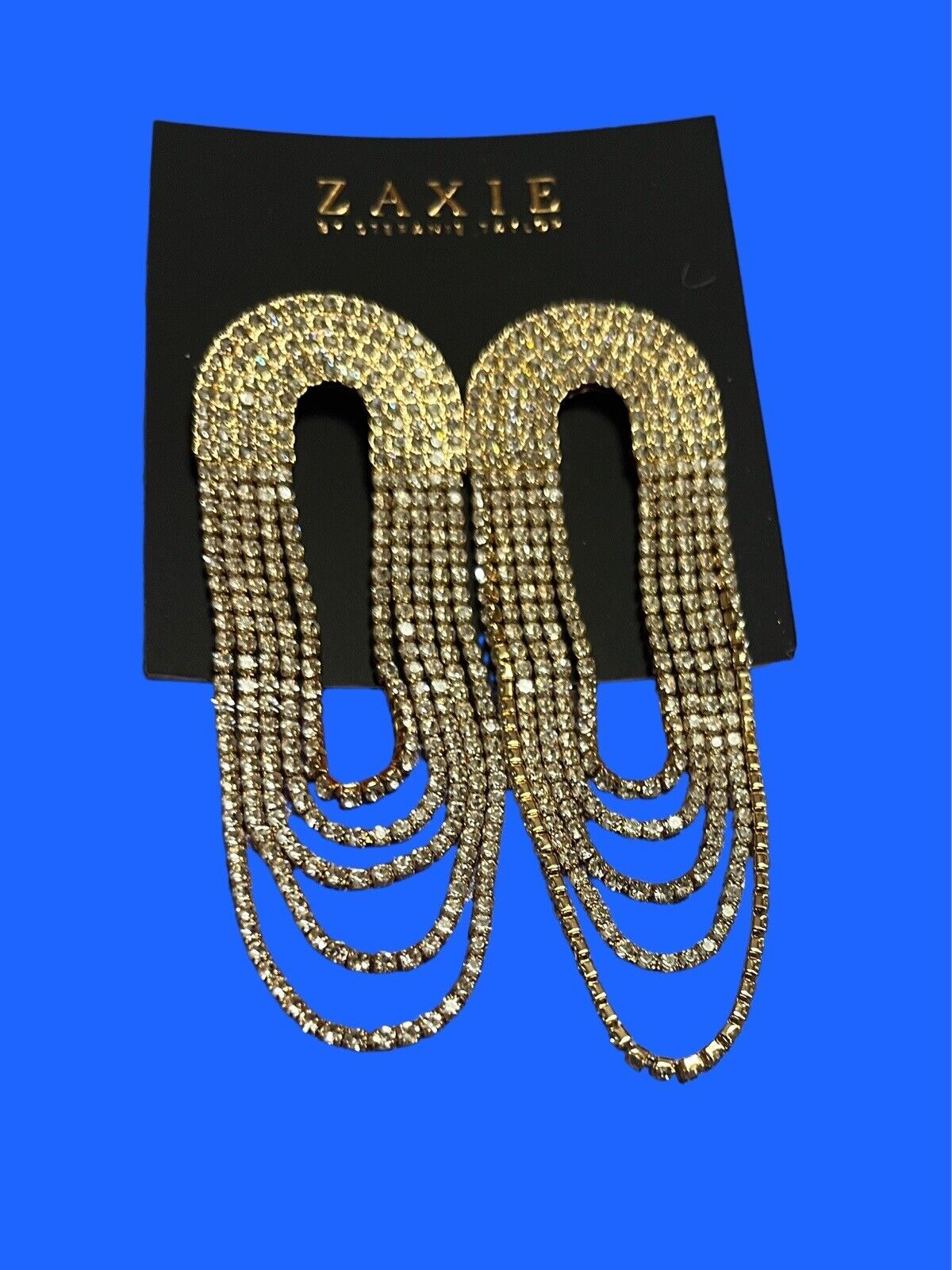 Zaxie by Stephanie Taylor Draped Crystal Chandelier Earrings in Gold NWT - $24.74