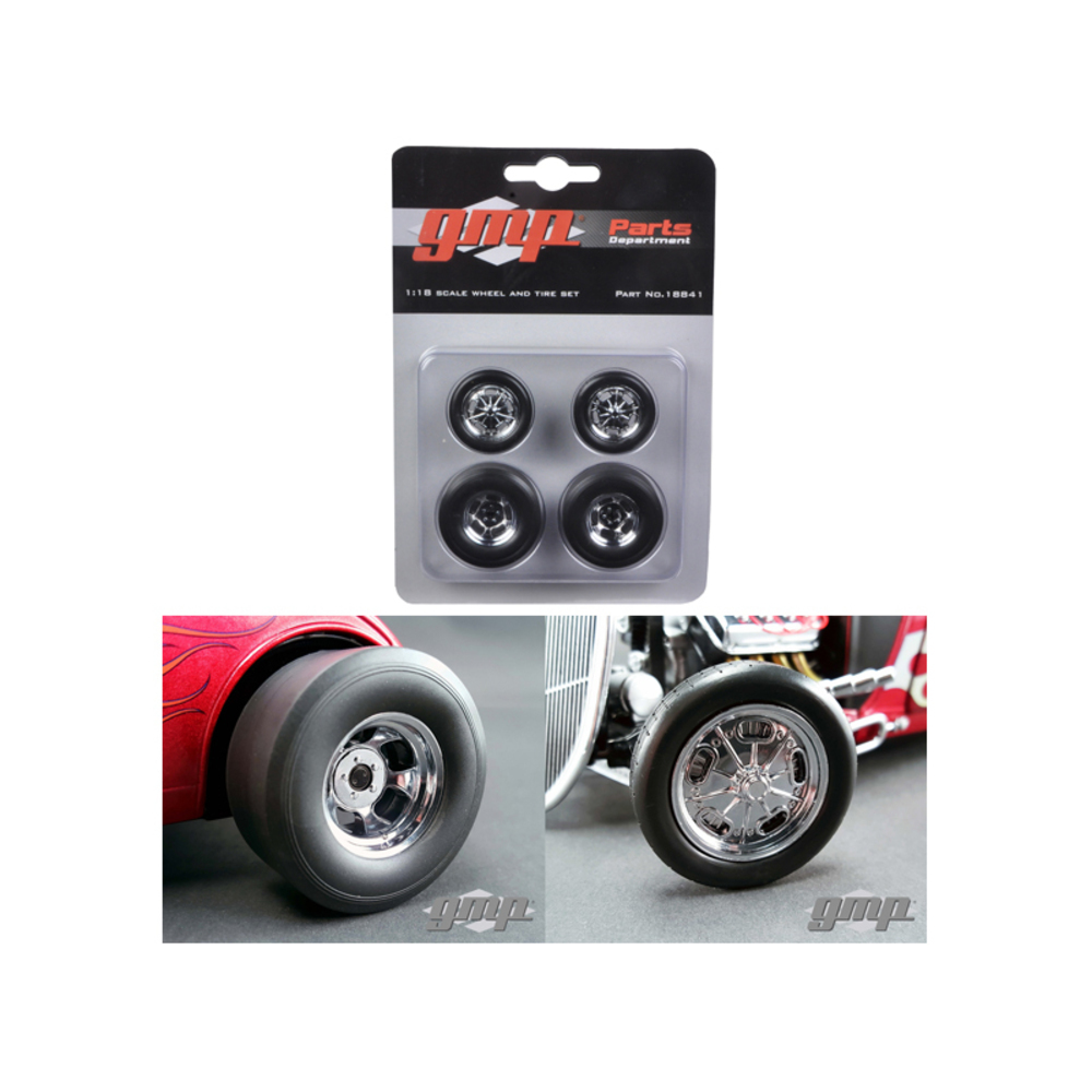 Chromed Hot Rod Drag Wheels and Tires Set of 4 1/18 by GMP 18841 ...