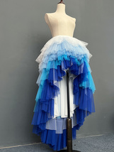 BLUE White High Low Layered Tulle Skirt Holiday Outfit Hi-lo Tulle Maxi Skirts image 5