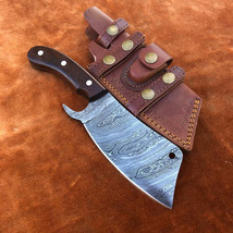 Handmade Damascus Steel Cleaver Chopper Chef,with Leather Sheeth-257 - $153.00