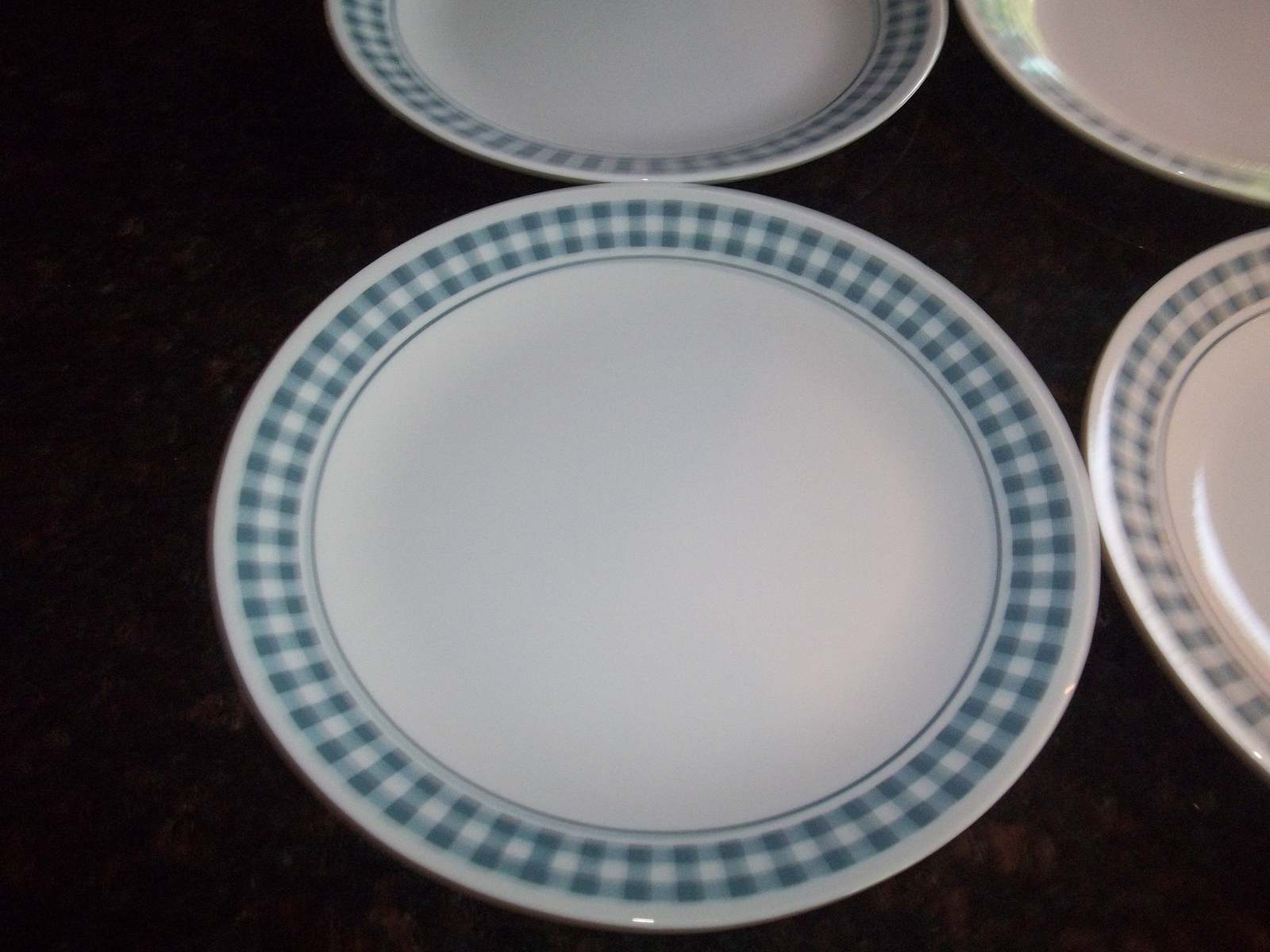 4 Corelle Blue Gingham Dinner Plates 10 1/4" Plates