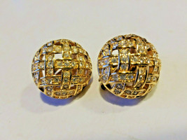 Vintage Swarovski Earrings Crystal Button Style Clip On Gold Tone  - $39.99