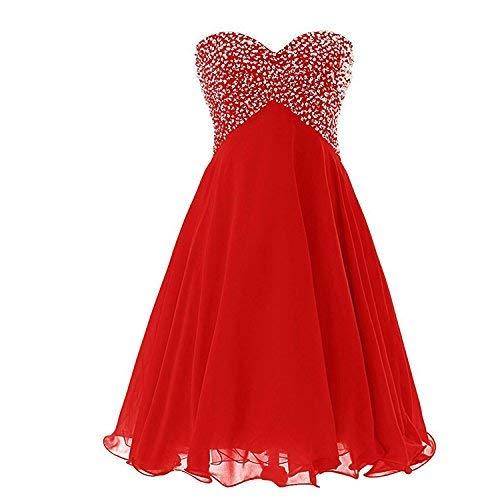 Beaded Short Empire Chiffon Prom Dress Homecoming Evening Party Gowns Red US 2