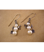 Sterling snowman pearl earrings - signed jewelry - holiday dangle earrings - Chr - $65.00