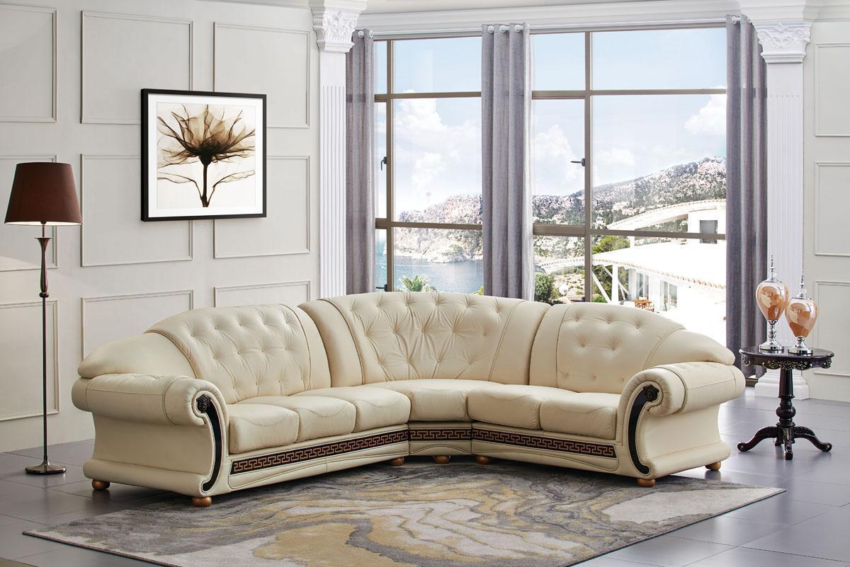 Beige Leather Sectional Sofa Right Italian Top Grain Leather Versace