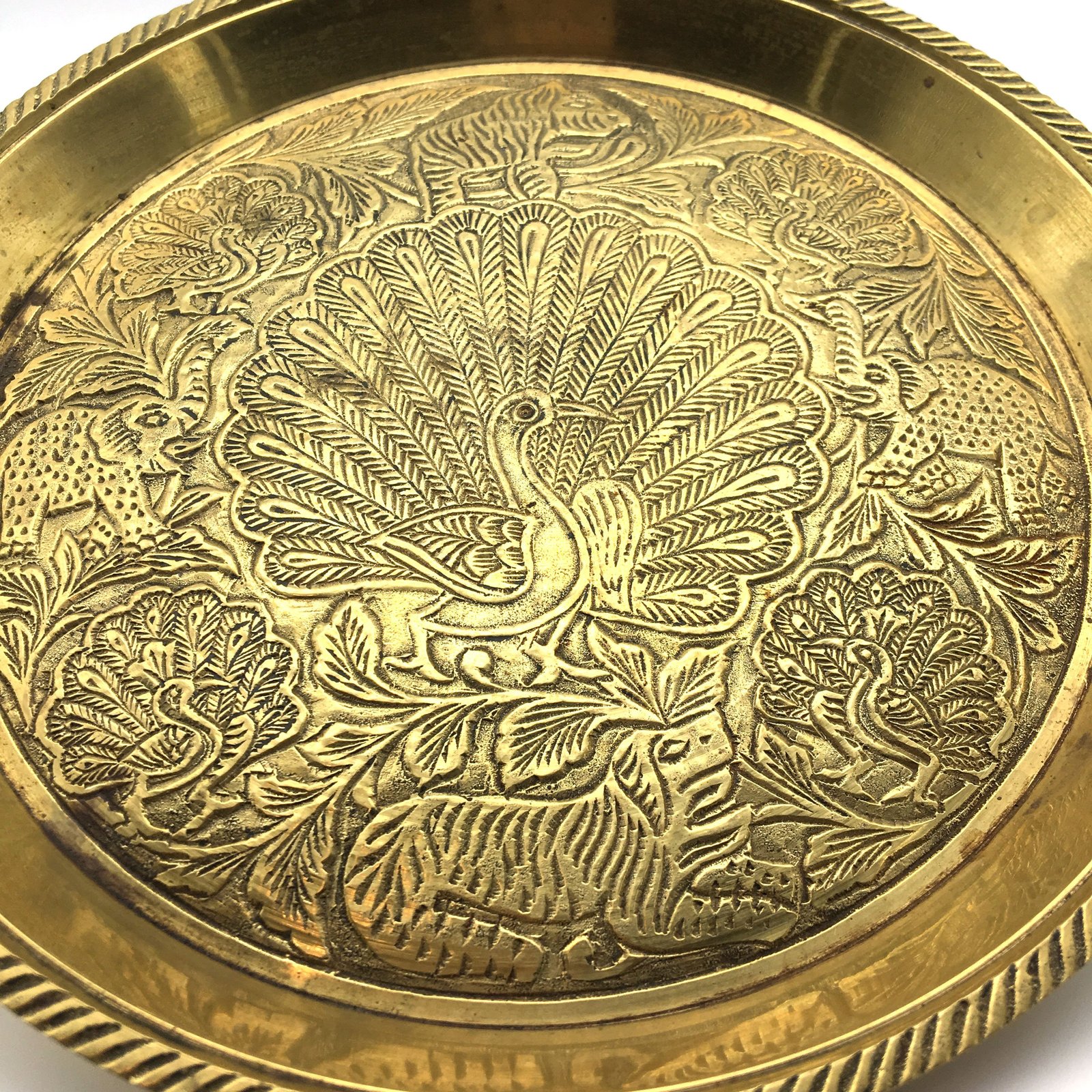 Handcrafted India Decorative Puja Pooja Aarti Brass Tray Peacock and