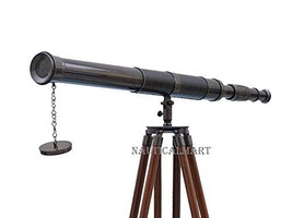 NauticalMart Admirals Floor Standing Oil Rubbed Bronze with Leather Telescope 60