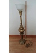 Vintage Rembrandt Torchiere Brass Lamp Torch Milk Glass Shade 34.5” Tall - £132.64 GBP