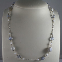 .925 SILVER RHODIUM NECKLACE WITH BLUE CRISTALS, WHITE AGATE, HOWLITE CHALCEDONY image 1