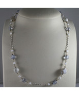 .925 SILVER RHODIUM NECKLACE WITH BLUE CRISTALS, WHITE AGATE, HOWLITE CH... - $58.31