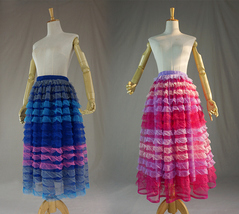 Pink Red Tiered Tulle Skirt Outfit Layered Tulle Midi Skirt Custom Plus Size image 2