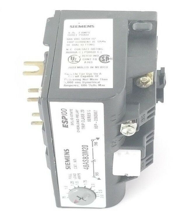 SIEMENS 48ASB3M20 SOLID STATE OVERLOAD RELAY ESP100, XEP2292007, 0.75