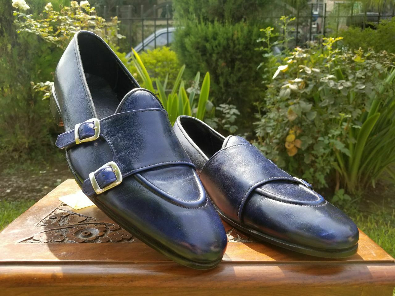 Men's Handmade Genuine Leather Slip-On Strap Double Monk Party Shoes 2019