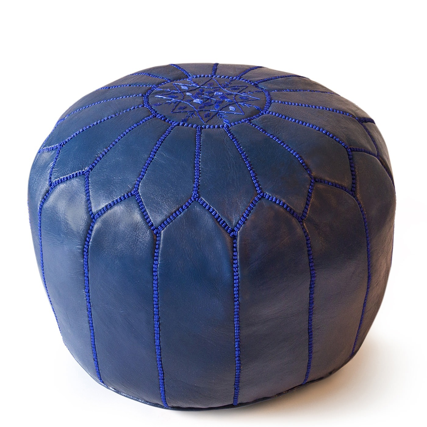 Embroidered Navy Blue Bohemian Ottoman handcraft Guenuine leather Pouf ...