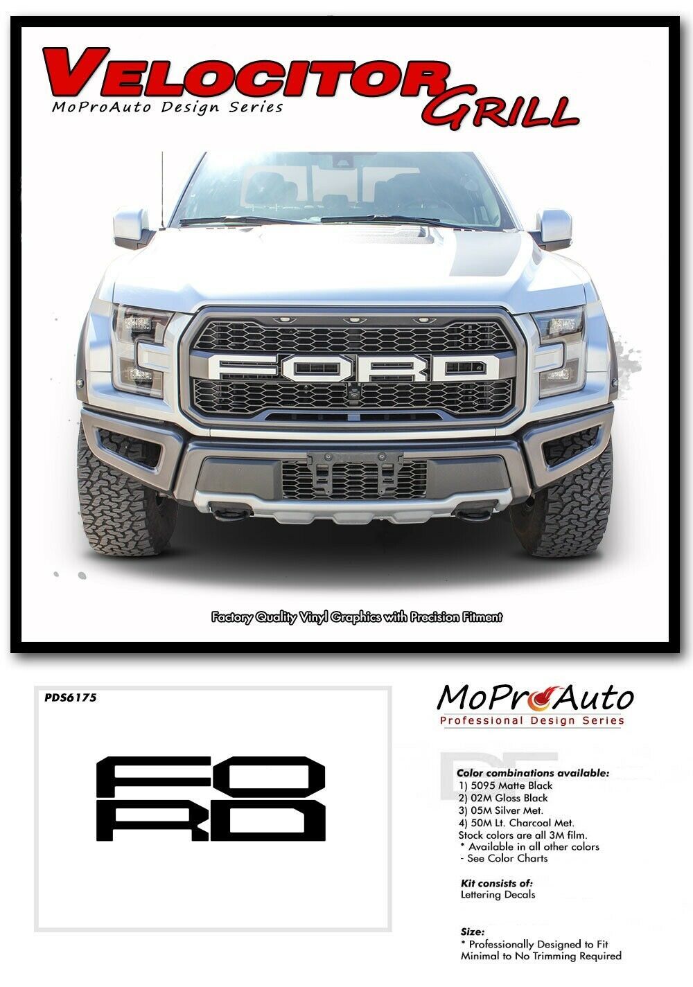 Ford Raptor Decals Text Letters VELOCITOR GRILL 3M Vinyl Graphics 2018