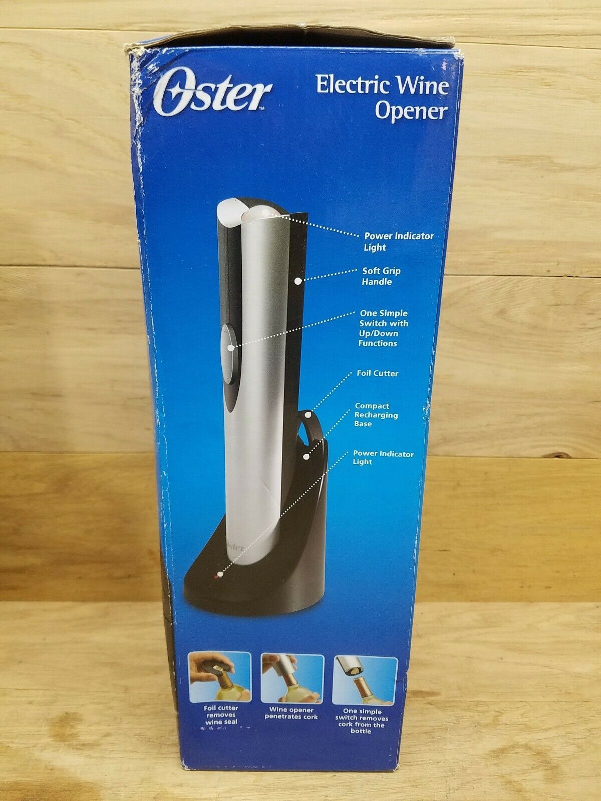 Oster Cordless Electric Wine Bottle Opener with Foil Cutter Silver New
