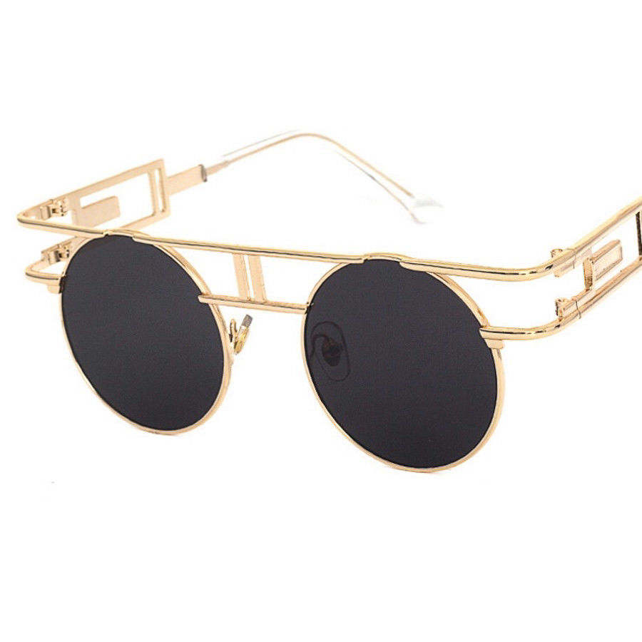 Mens Black Hip Hop Round Gold Sunglasses Sunglasses 