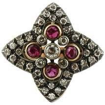 Diamond,Ruby Rose and White Gold Flower Shape Fashion Retrò Ring - $1,814.45