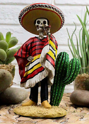 Day Of The Dead Skeleton El Bandito With Poncho Sombrero Puffing Cigar Statue