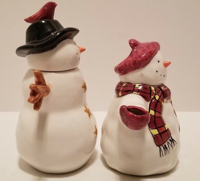 Sakura Debbie Mumm Snowman Snowmen Whimsical Christmas Creamer & Sugar