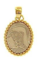 18K YELLOW WHITE GOLD MEDAL OVAL PENDANT, VIRGIN MARY, MADONNA WITH FRAME  image 1