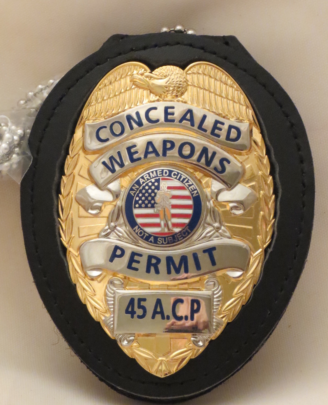 Concealed Weapons Permit Badge & belt clip Gold 45 A.C.P. - Other