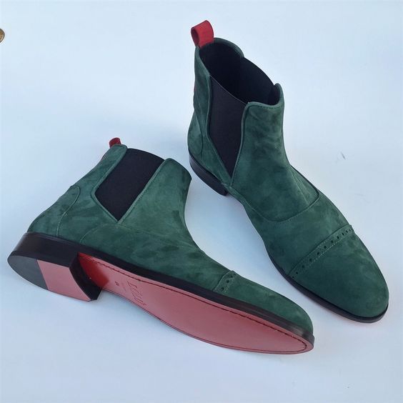 Men's Green Chelsea Derby Suede Leather Handcrafted High Ankle Classic Boots