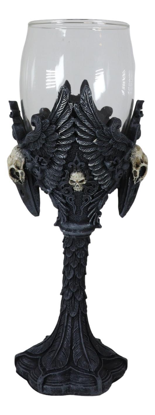 Blood Moon Gothic Dark Alchemy Raven Crow And Skulls Glass Wine Goblet