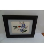 Finished Cross stitch picture of Red Throat Hummingbird in black frame - $50.41