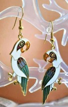 White Genuine Cloisonne Enamel Parrot Bird Pierced Earrings 1970s vintag... - $14.95