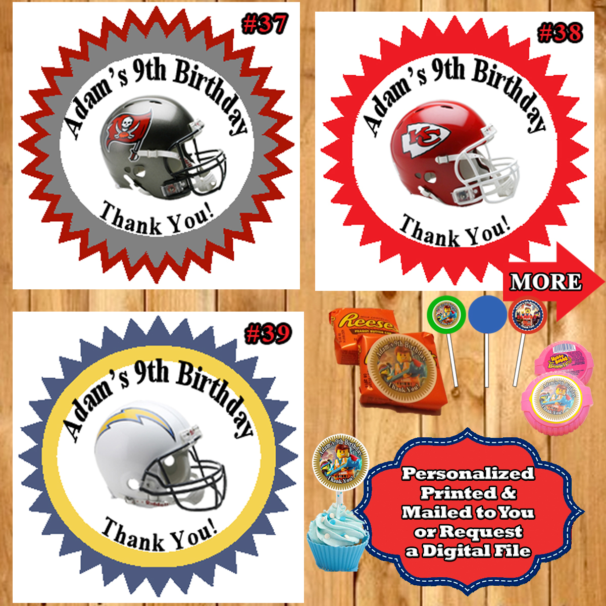 GREEN BAY PACKERS PERSONALIZED ROUND BIRTHDAY PARTY STICKERS FAVORS ALL SIZES