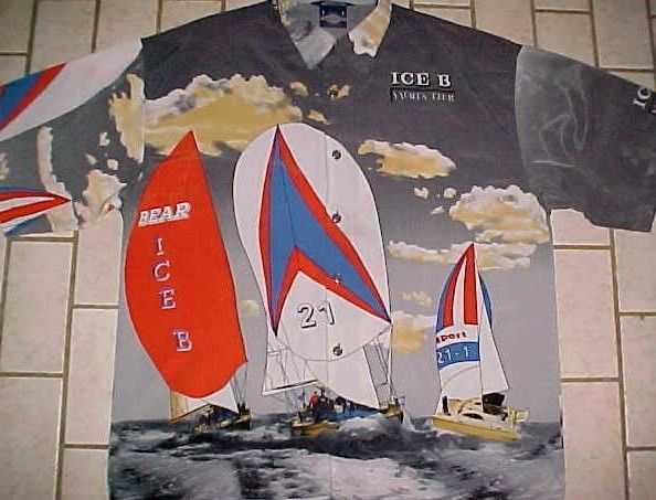 Ice B Yachts Club Original ICE Collection N.Y.D.K. Gray Mens Camp Shirt 2XL