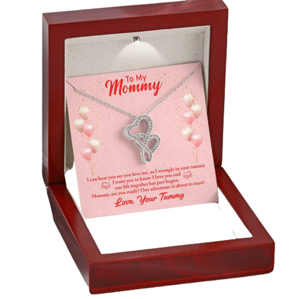To My Mummy I Can Hear You Double Heart Necklace Message Card From Son
