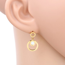 Gold Tone Circular Drop Earrings With Faux Mother of Pearl Inlay - $26.99