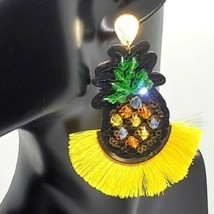 Yellow Colorful Beaded Pineapple Fun Fashion Stylish Trendy Fan Dangle Earrings - $19.80