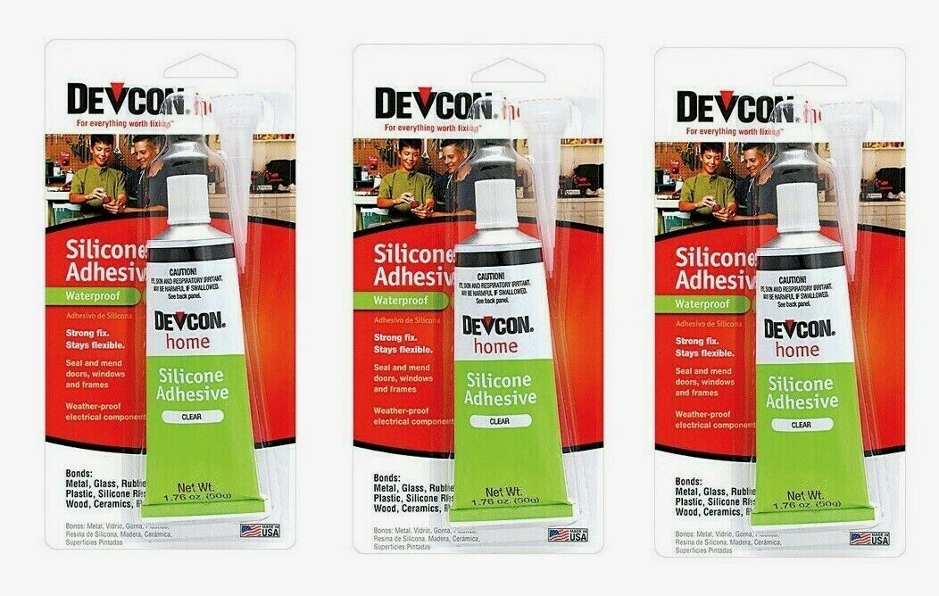 3 Devcon SILICONE ADHESIVE Clear High Strength 1.76oz Strong Flexible Home 12045