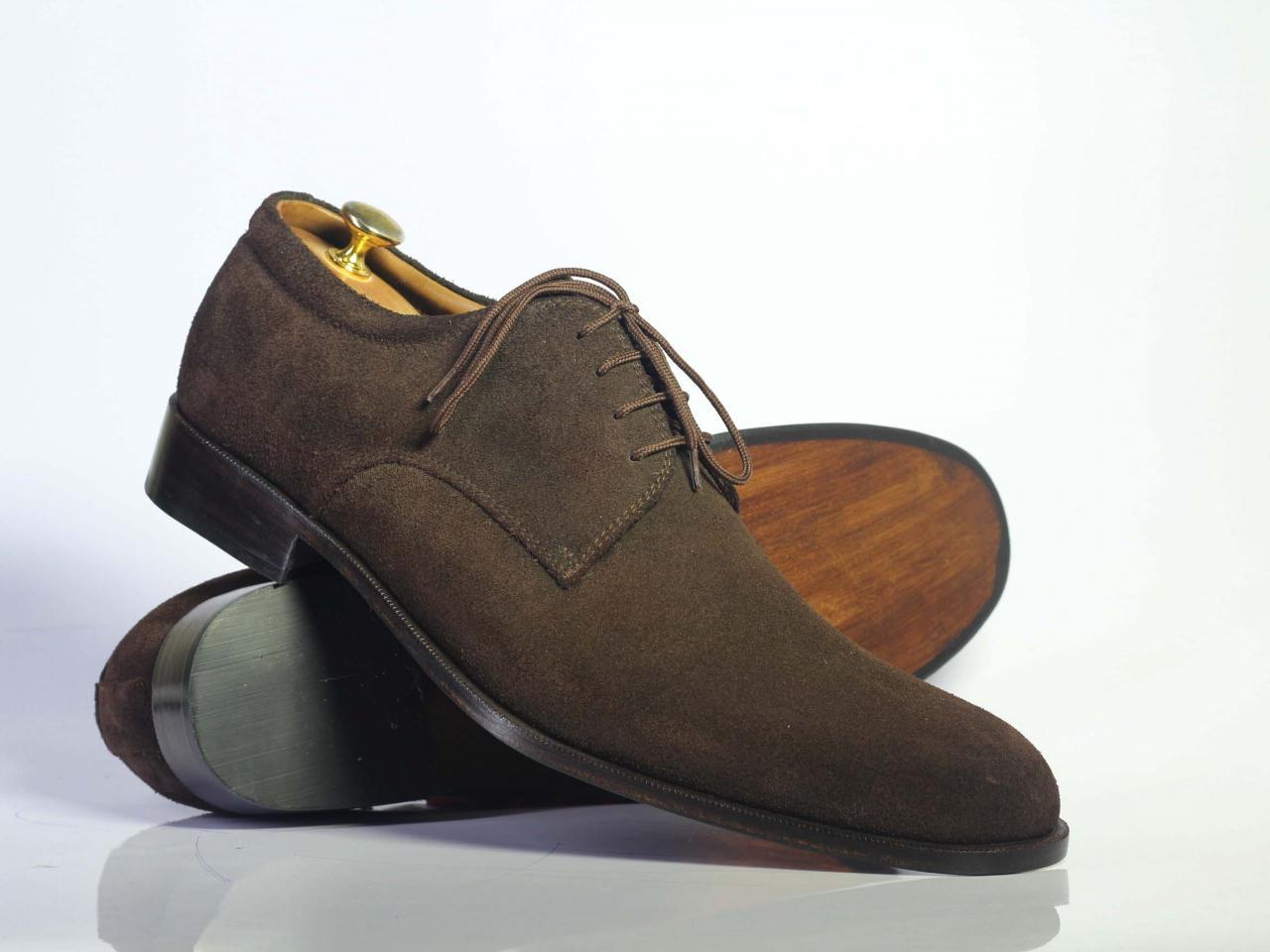 Handmade Men's Chocolate Brown Lace Up Shoes, Men Suede Dress Designer Shoes