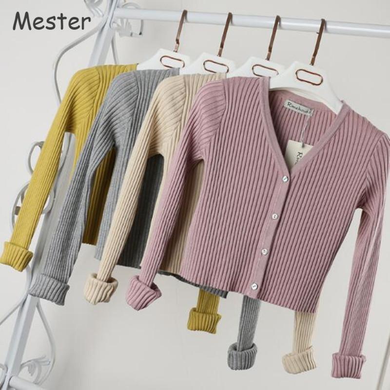 Women Slim V Neck Knitted Cardigan Long Sleeve Cropped Cardigan Sweaters Ladies