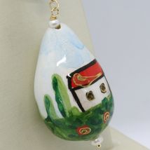 18K YELLOW GOLD PENDANT AVENTURINE & CERAMIC HOME HOUSE HAND PAINTED IN ITALY image 3
