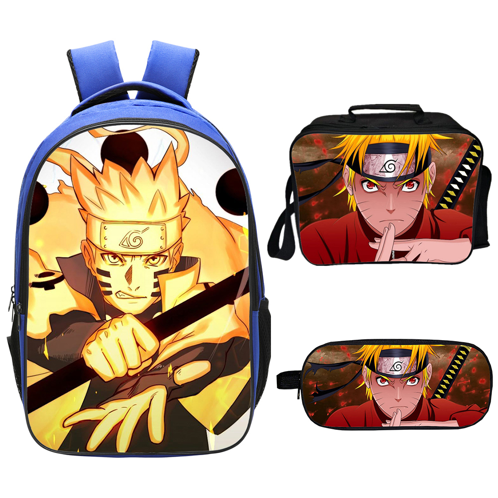 WM Naruto Backpack Lunch Box Pencil Case Outdoor School Package - Men's ...