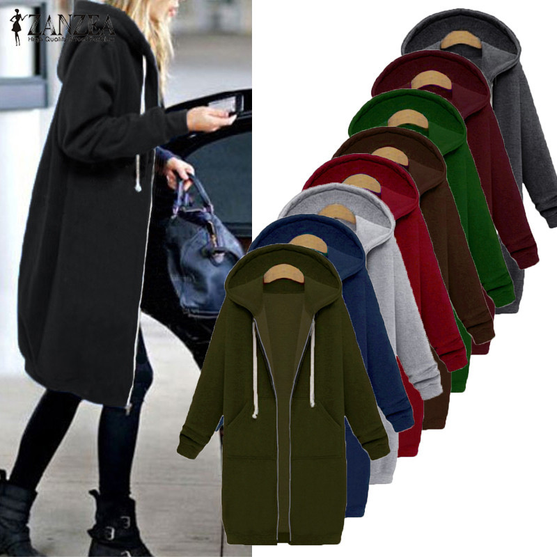 Image of Oversized Hoodies Sweatshirt Coat Pockets Zip Up Outerwear Hooded Jacket S-XL