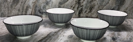 Art Deco Black/White Dashed Set Of 4 Royal Norfolk 6”Soup Cereal Bowl NEW-SHIP24 - $42.45