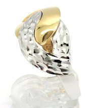 18K WHITE YELLOW GOLD BAND RING, INFINITE, BRAID, WEAVE, HAMMERED AND POLISHED image 2