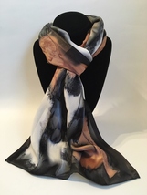 Hand Painted Silk Scarf Copper Brown White Black Rectangle Head Neck Wra... - $56.00