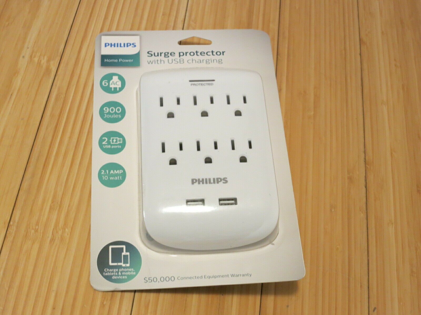 Primary image for PHILIPS 6-Outlet Surge Protector with 2 USB ports (2.1 Amp, 10 Watt)