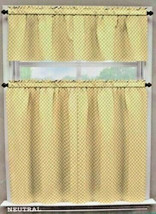 Waverly Tier and Valance Curtain Set 36" Georgette Diamond Pattern Beige Green - $39.48
