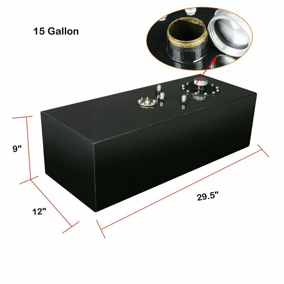 15 Gallon Black Race Fuel Cell Gas Tank w/ Cap & Level Sender Polished ...