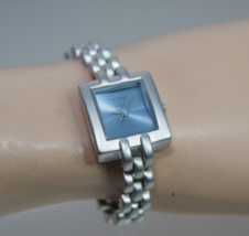 GUESS Matte Stainless Steel Square BLUE Dial Fashion 6&quot; Bracelet Watch - $27.12